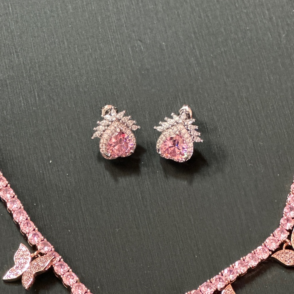 Pink Crystal heart shape Diamond earring studs